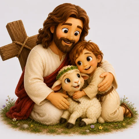 Jesus com Criança e Ovelhinha 2
