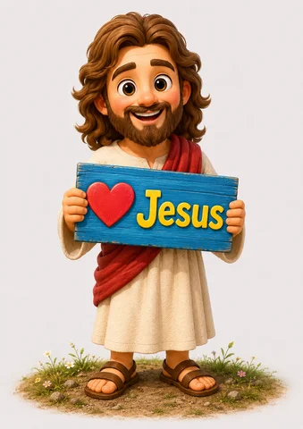 Jesus Infantil com Placa 'Amo Jesus' 2