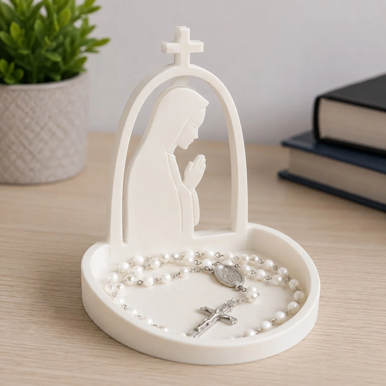 Porta-terço com imagem de Nossa Senhora