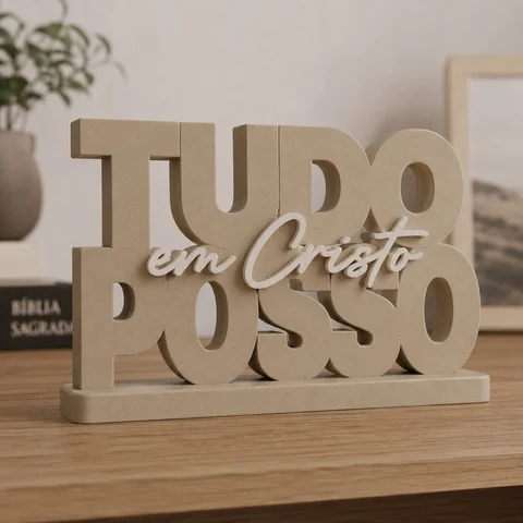 Placa Decorativa Tudo Posso em Cristo